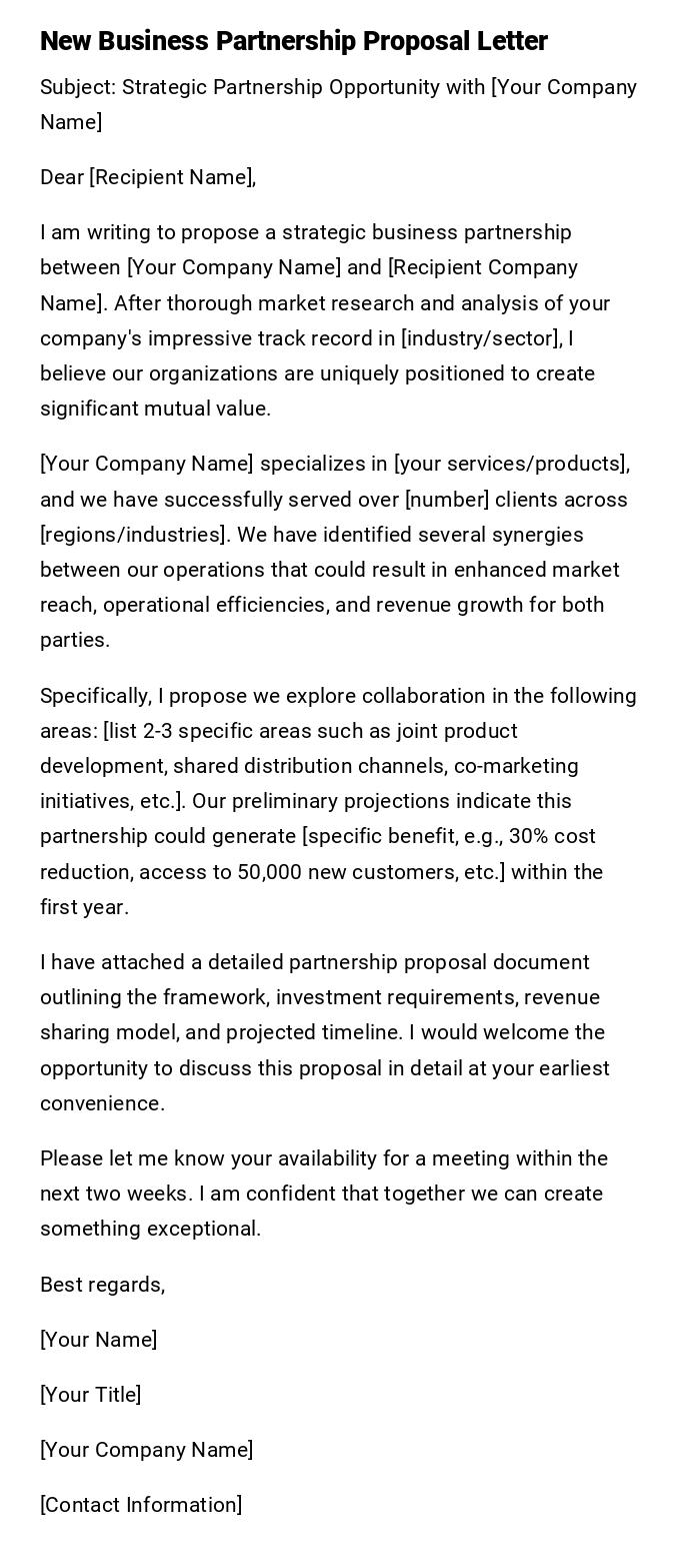 New Business Partnership Proposal Letter New Business Partnership Proposal Letter