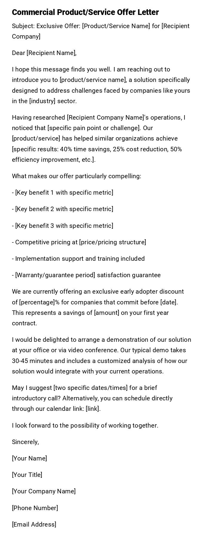 Commercial Product/Service Offer Letter Commercial Product/Service Offer Letter