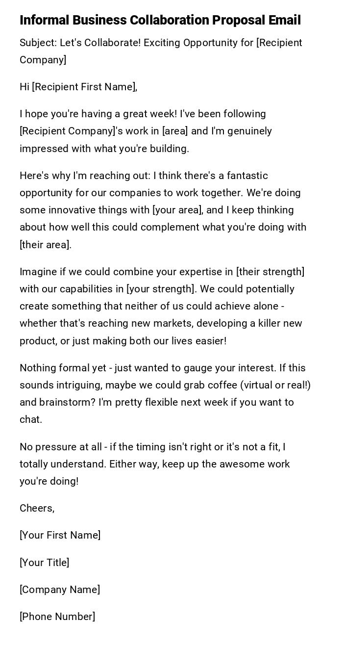 Informal Business Collaboration Proposal Email Informal Business Collaboration Proposal Email