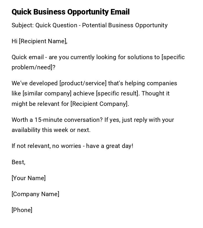 Quick Business Opportunity Email Quick Business Opportunity Email