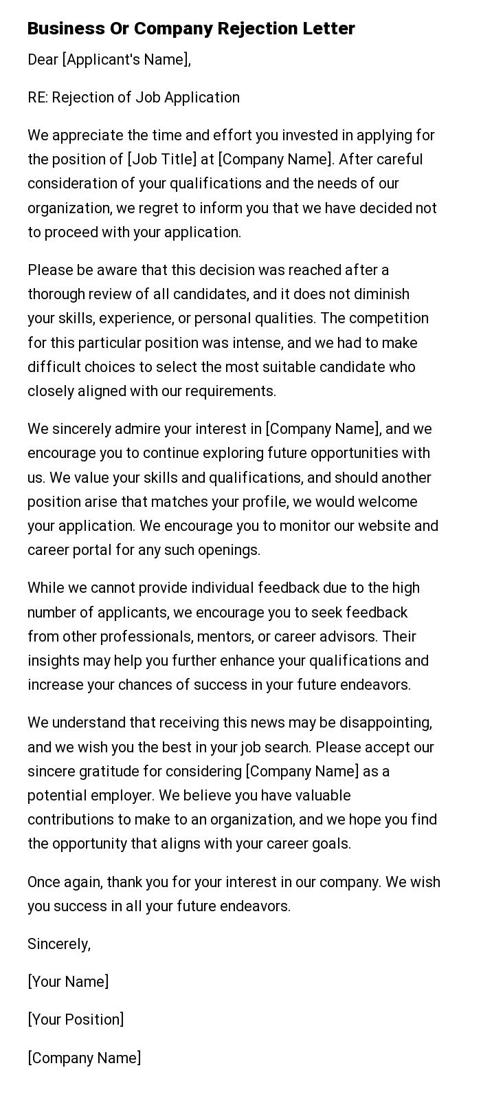 Business Or Company Rejection Letter