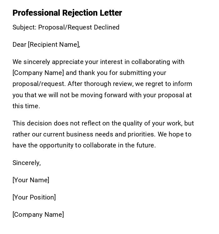Professional Rejection Letter Professional Rejection Letter