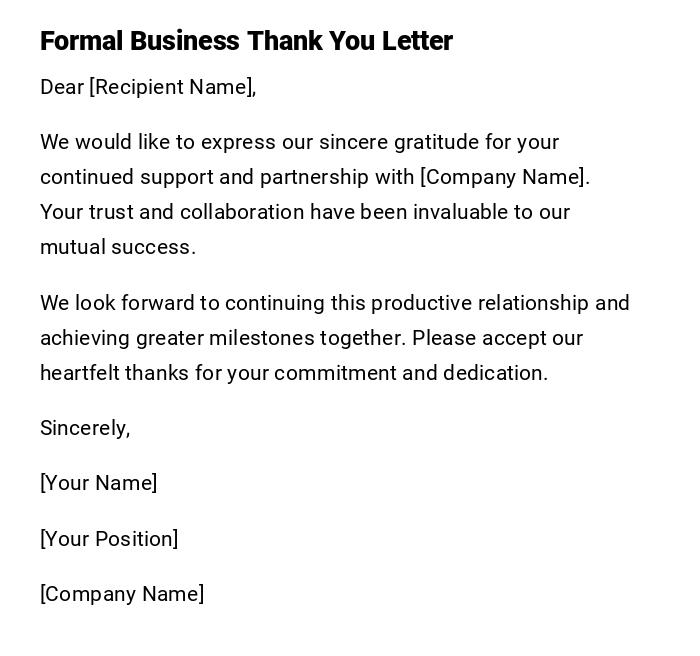 Formal Business Thank You Letter Formal Business Thank You Letter