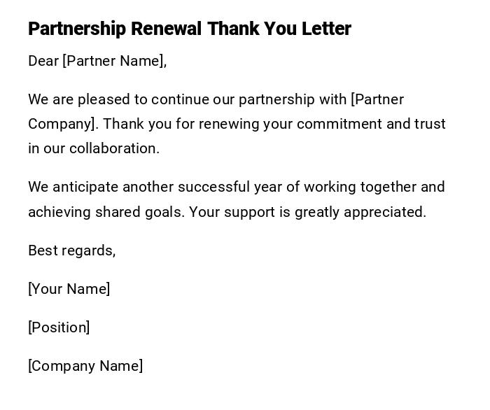 Partnership Renewal Thank You Letter Partnership Renewal Thank You Letter