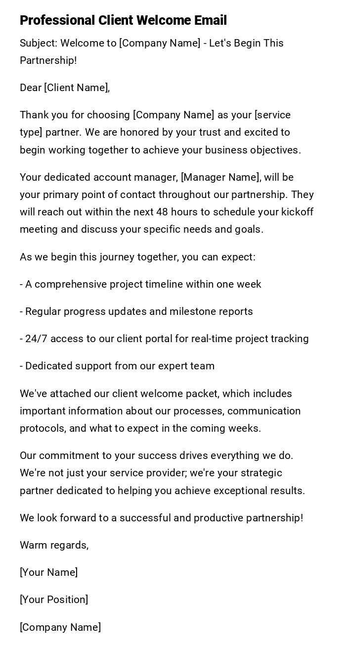 Professional Client Welcome Email Professional Client Welcome Email