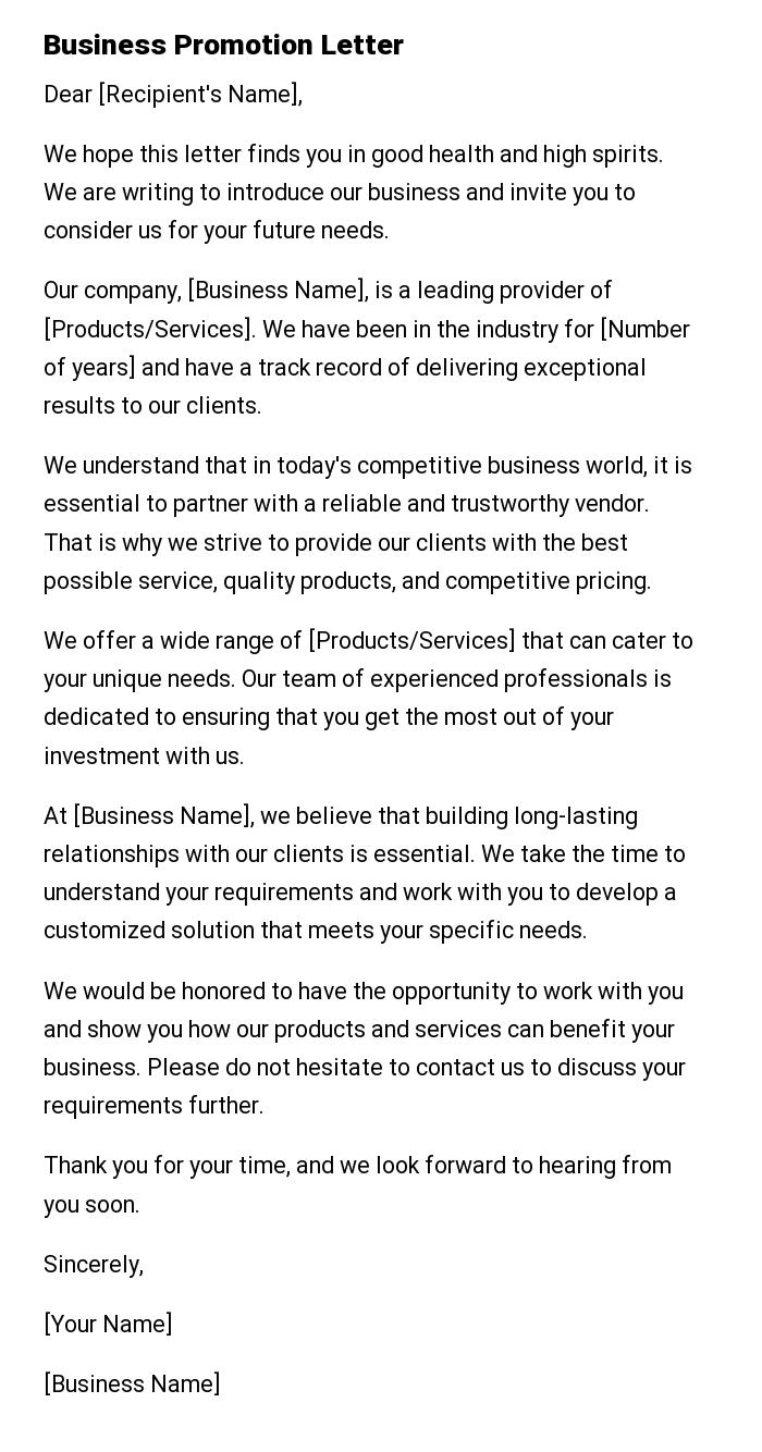 Business Promotion Letter