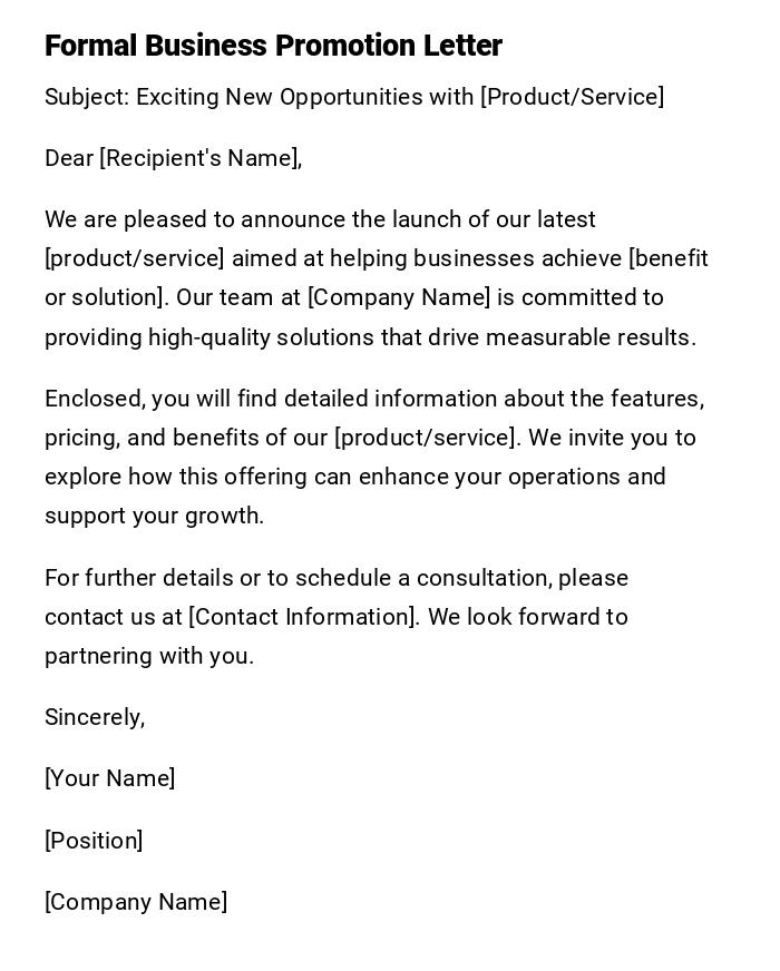 Formal Business Promotion Letter Formal Business Promotion Letter