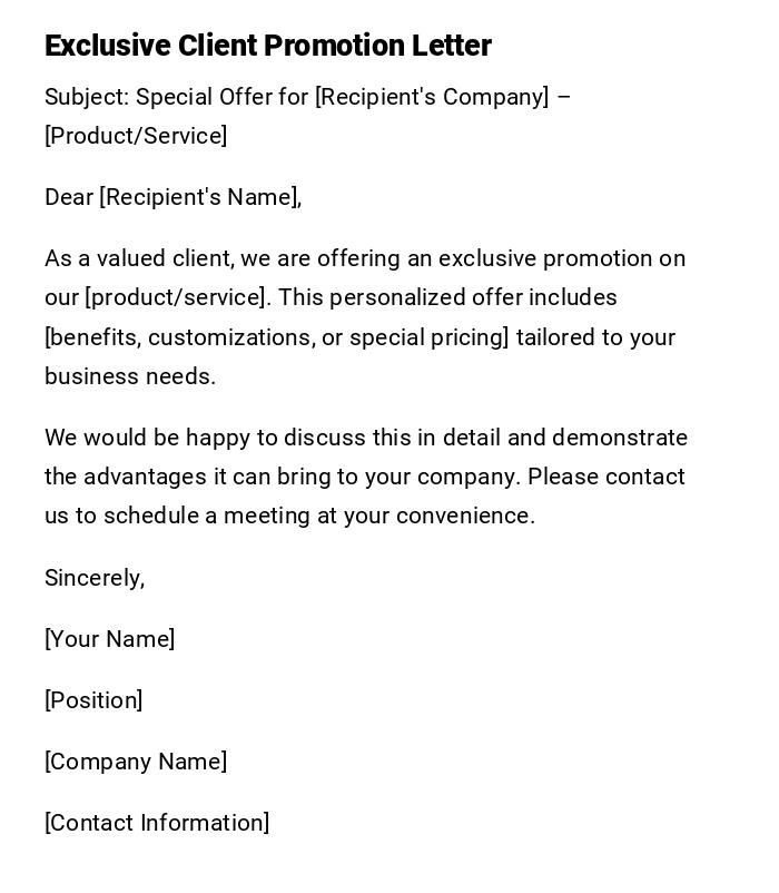 Exclusive Client Promotion Letter Exclusive Client Promotion Letter