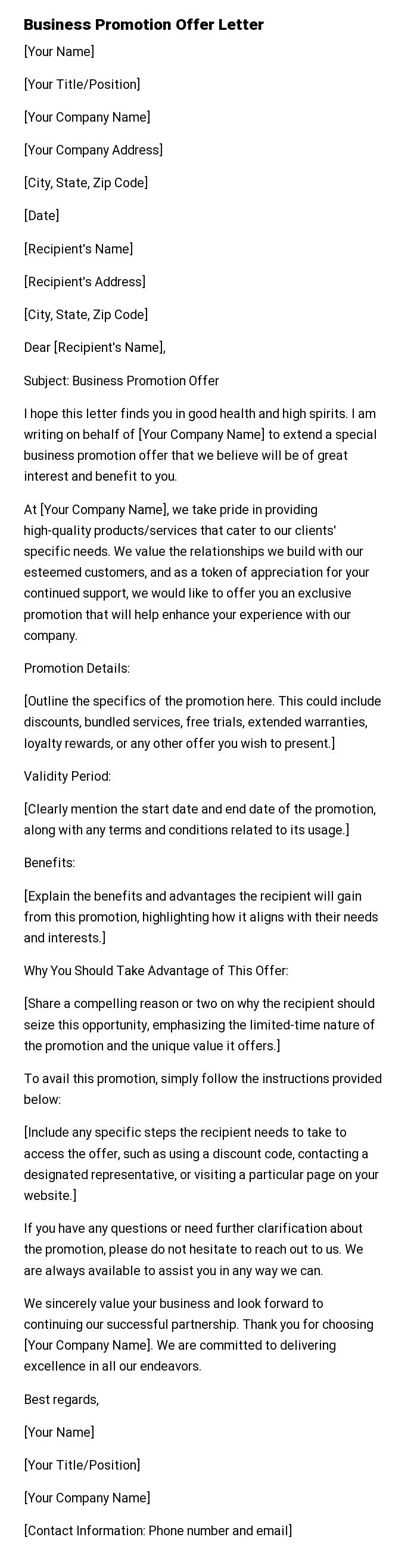 Business Promotion Offer Letter