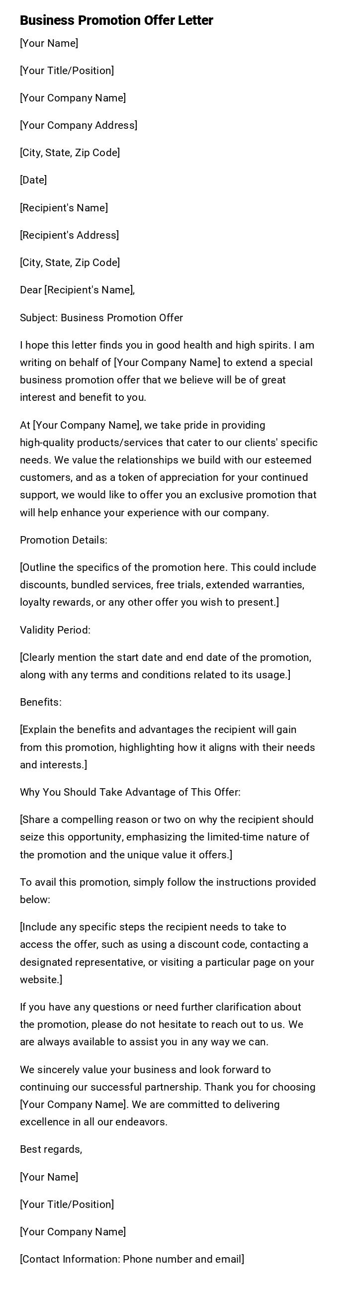 Business Promotion Offer Letter