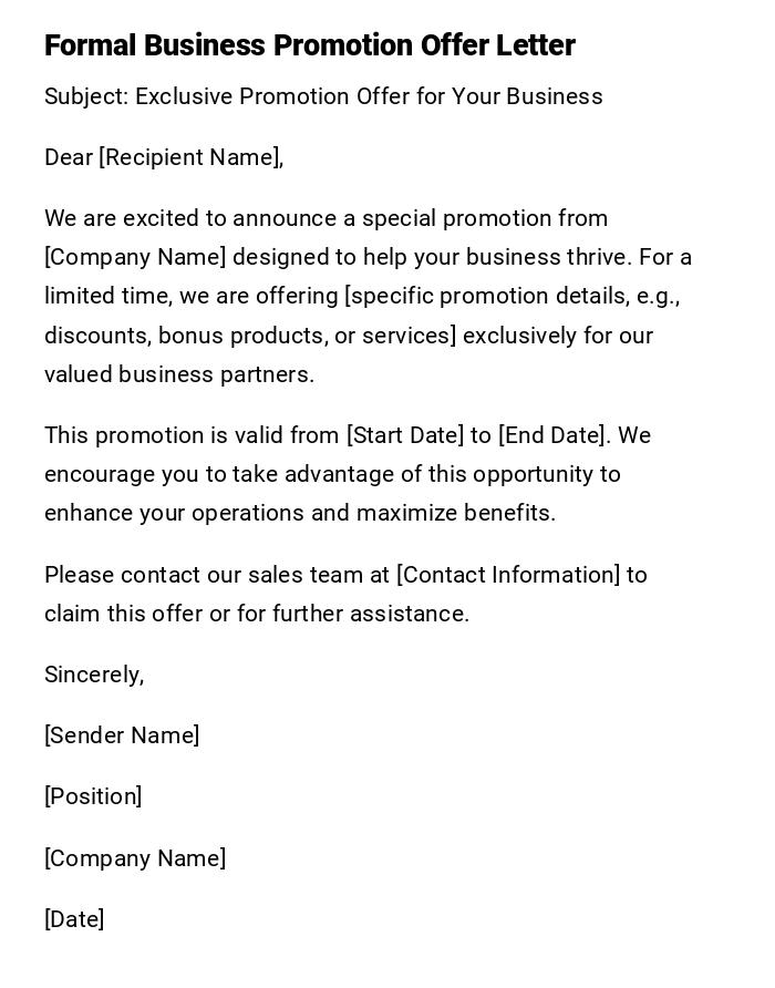 Formal Business Promotion Offer Letter Formal Business Promotion Offer Letter