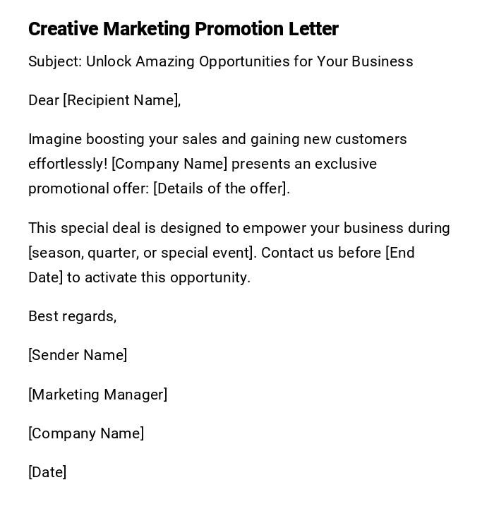 Creative Marketing Promotion Letter Creative Marketing Promotion Letter