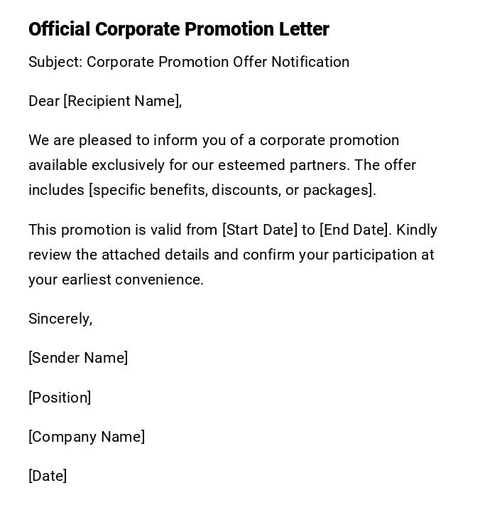 Official Corporate Promotion Letter Official Corporate Promotion Letter