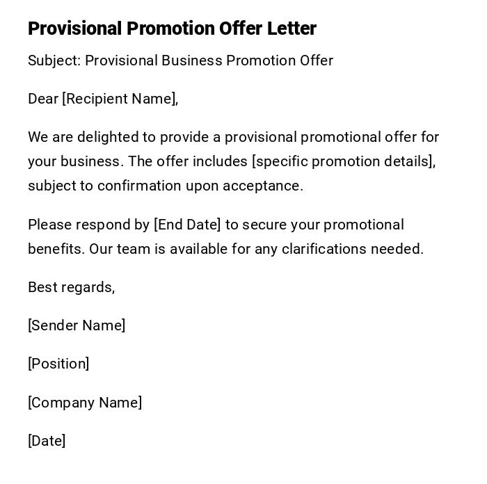 Provisional Promotion Offer Letter Provisional Promotion Offer Letter