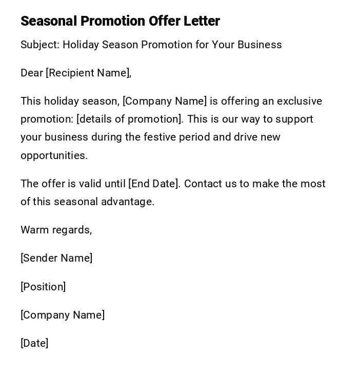 Seasonal Promotion Offer Letter Seasonal Promotion Offer Letter