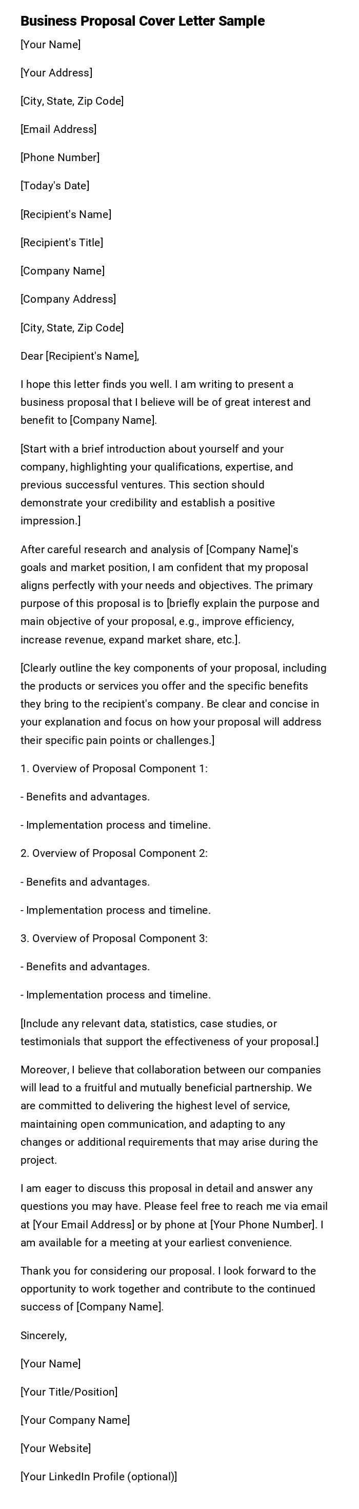 Business Proposal Cover Letter Sample