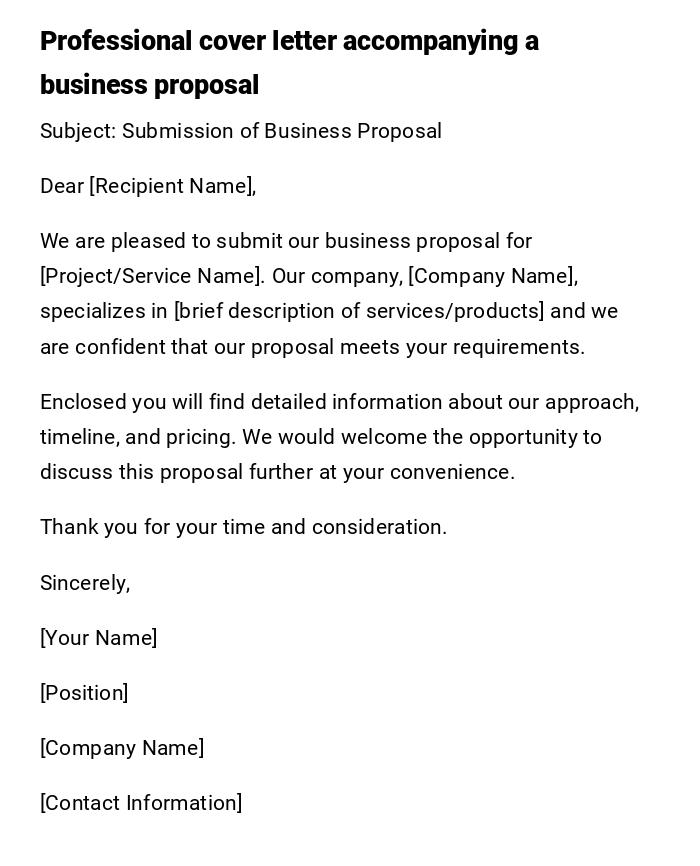 Professional cover letter accompanying a business proposal