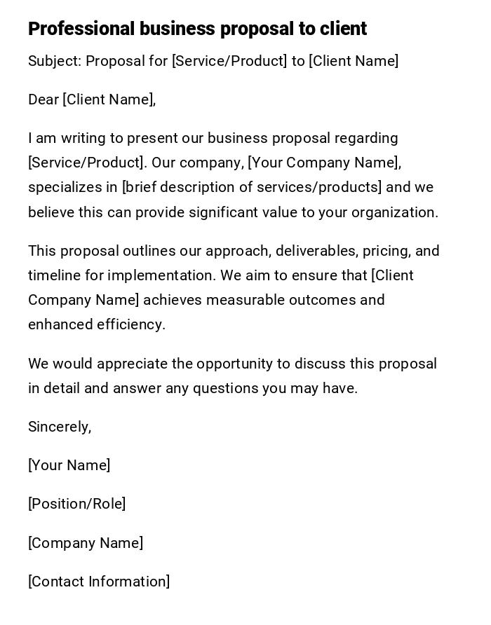Professional business proposal to client Professional business proposal to client