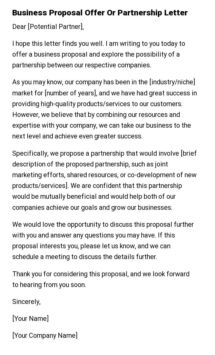Business Proposal Offer Or Partnership Letter