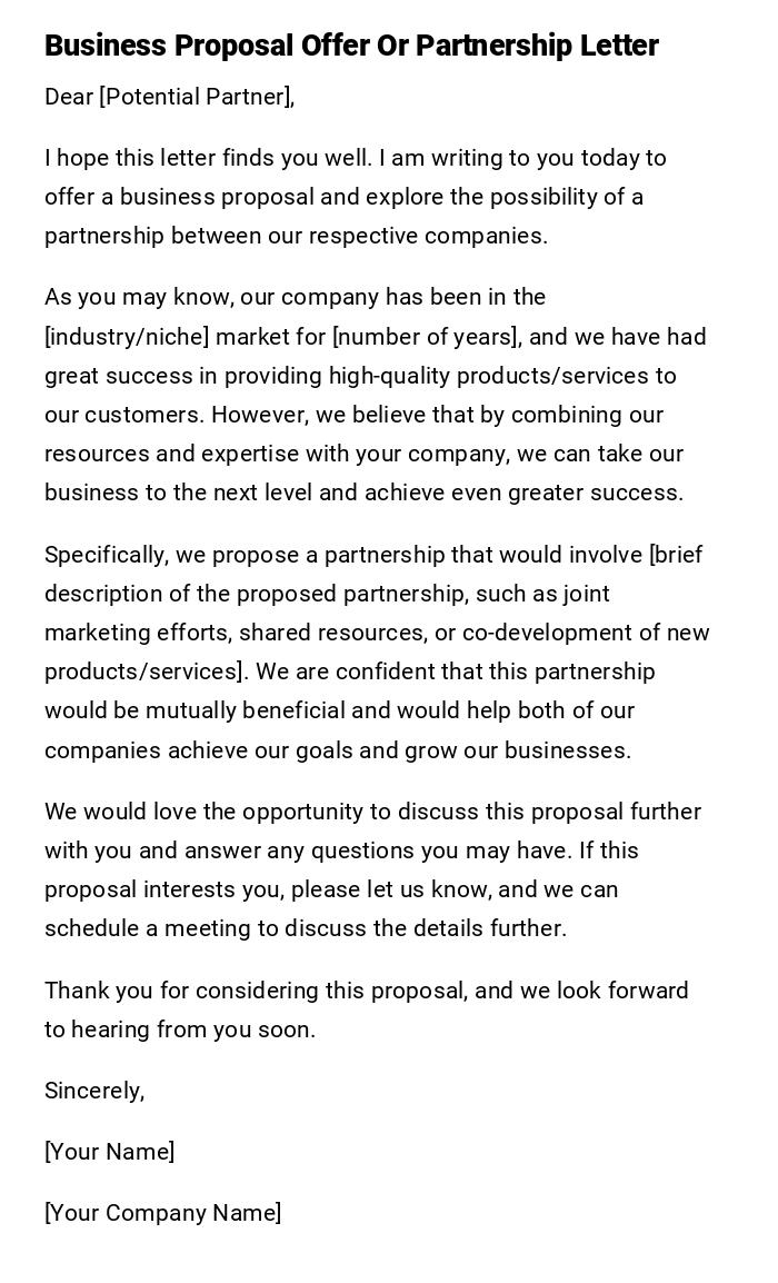 Business Proposal Offer Or Partnership Letter