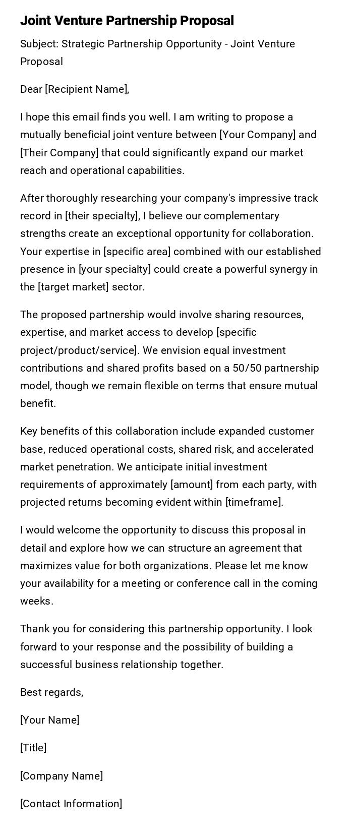Joint Venture Partnership Proposal