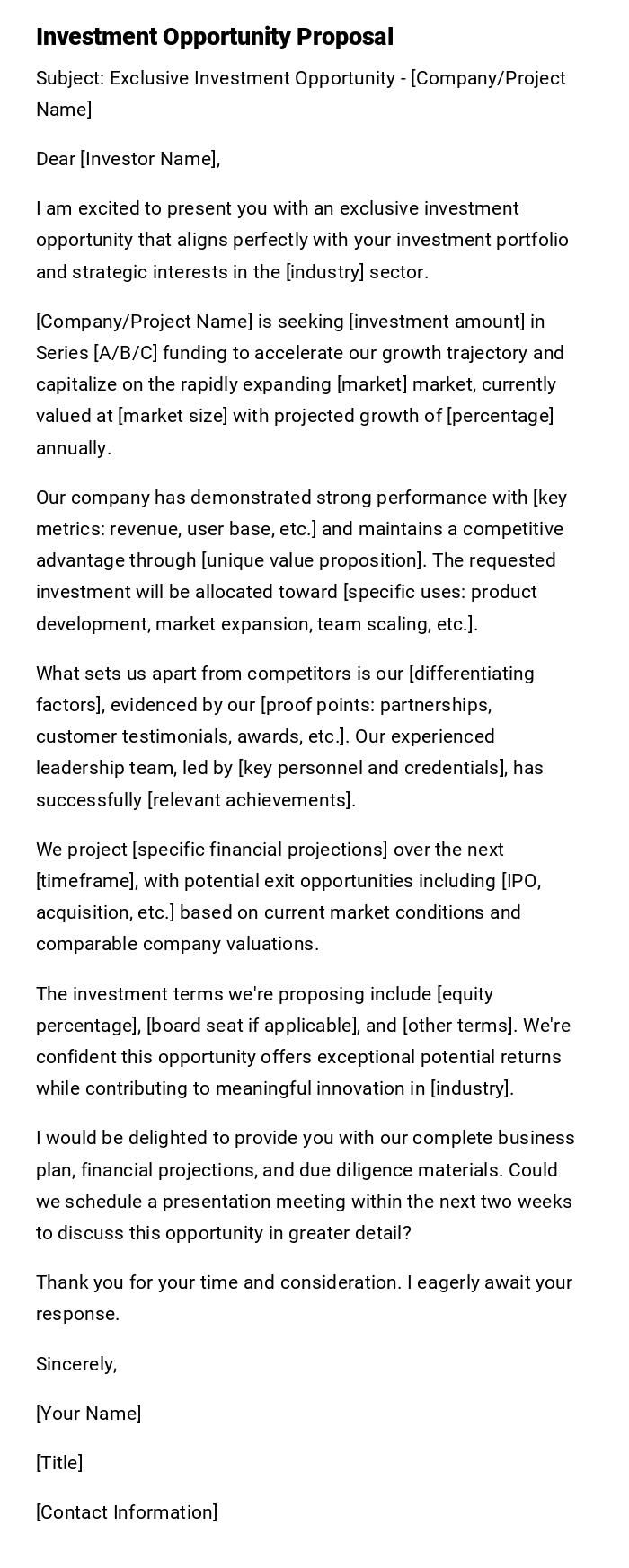 Investment Opportunity Proposal