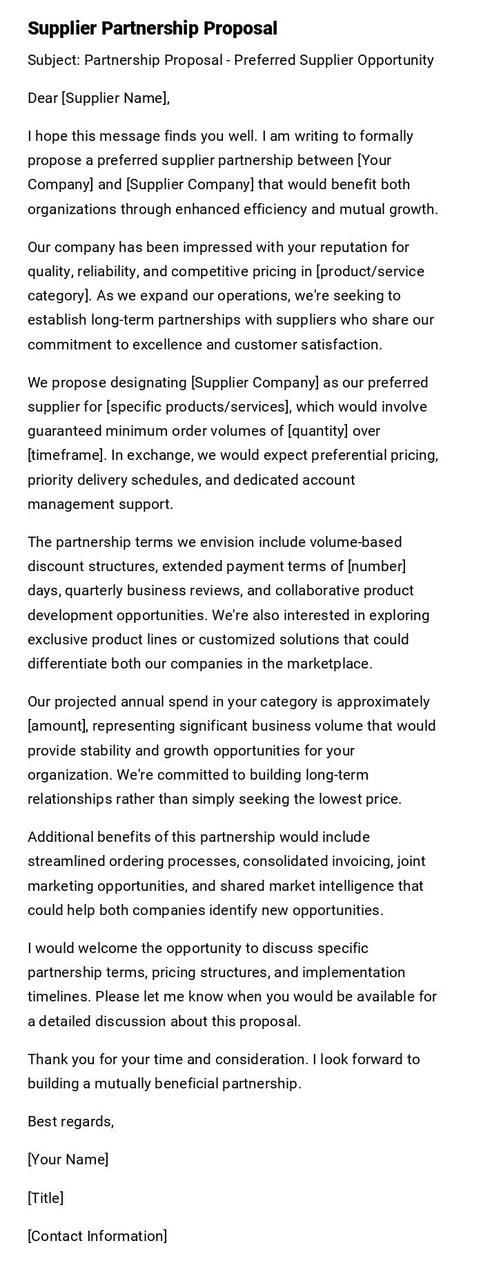 Supplier Partnership Proposal