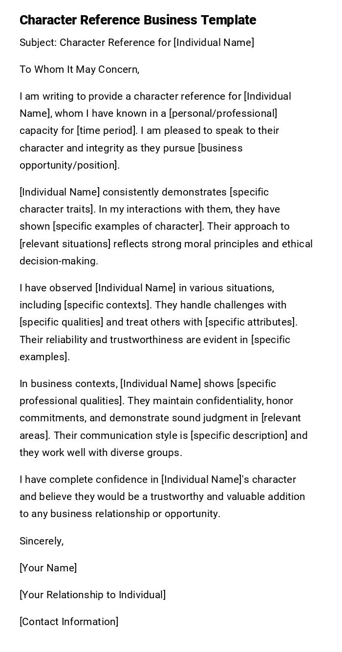 Character Reference Business Template