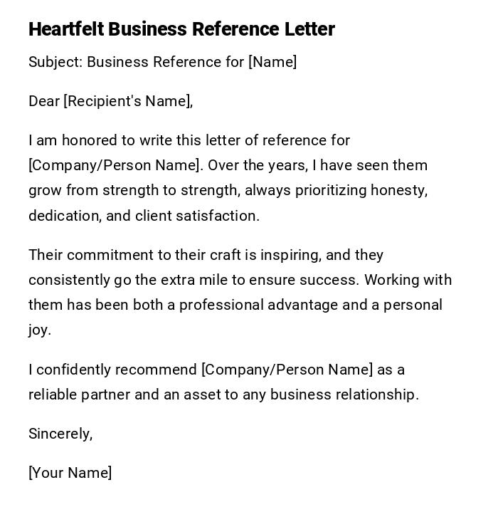 Heartfelt Business Reference Letter Heartfelt Business Reference Letter