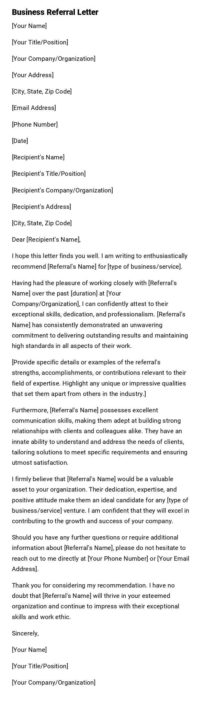 Business Referral Letter