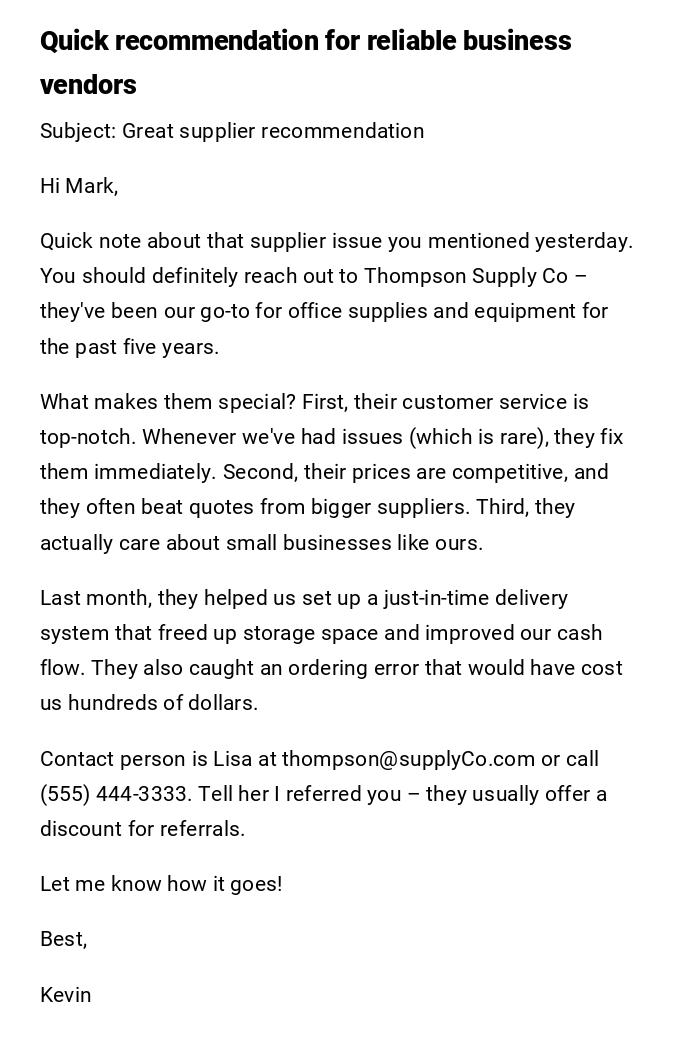 Quick recommendation for reliable business vendors Quick recommendation for reliable business vendors