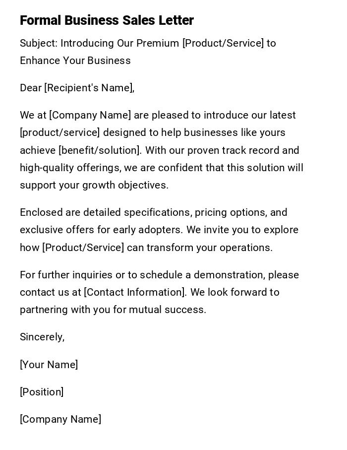Formal Business Sales Letter