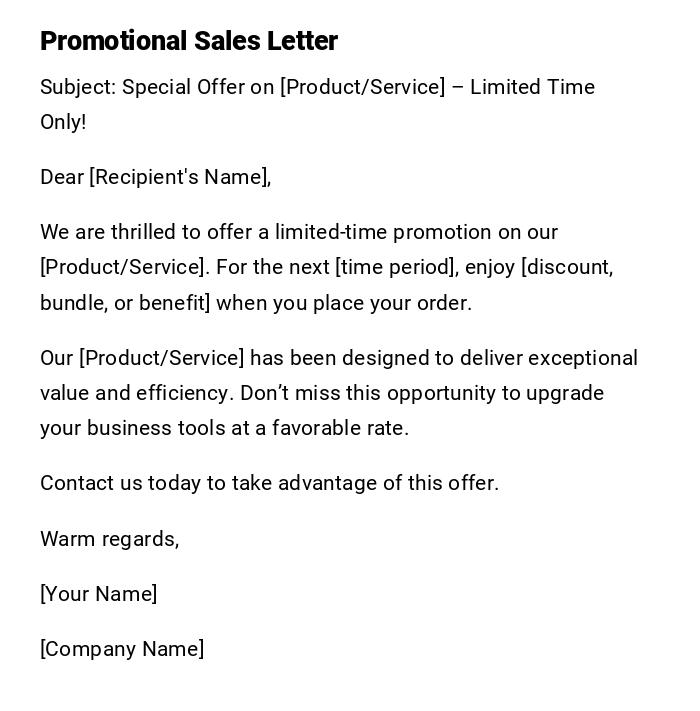 Promotional Sales Letter