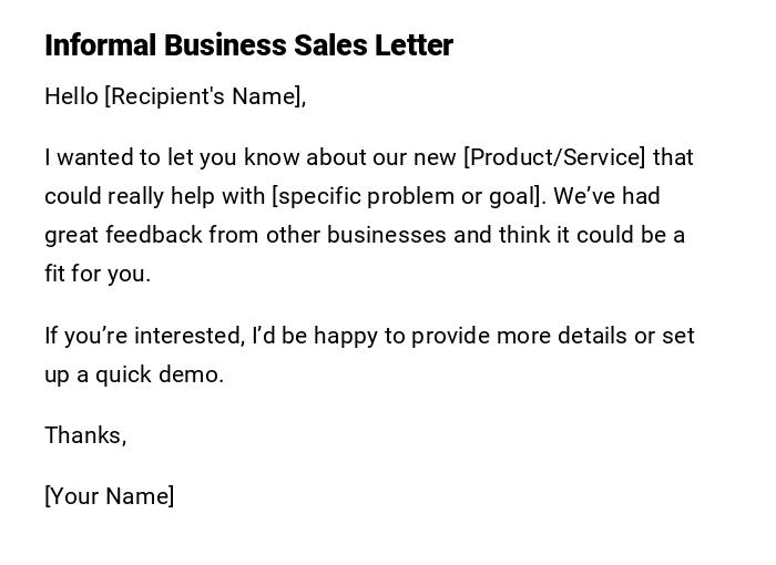 Informal Business Sales Letter