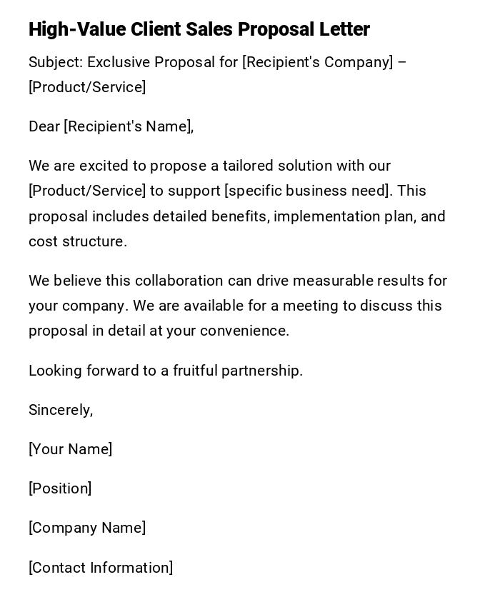 High-Value Client Sales Proposal Letter