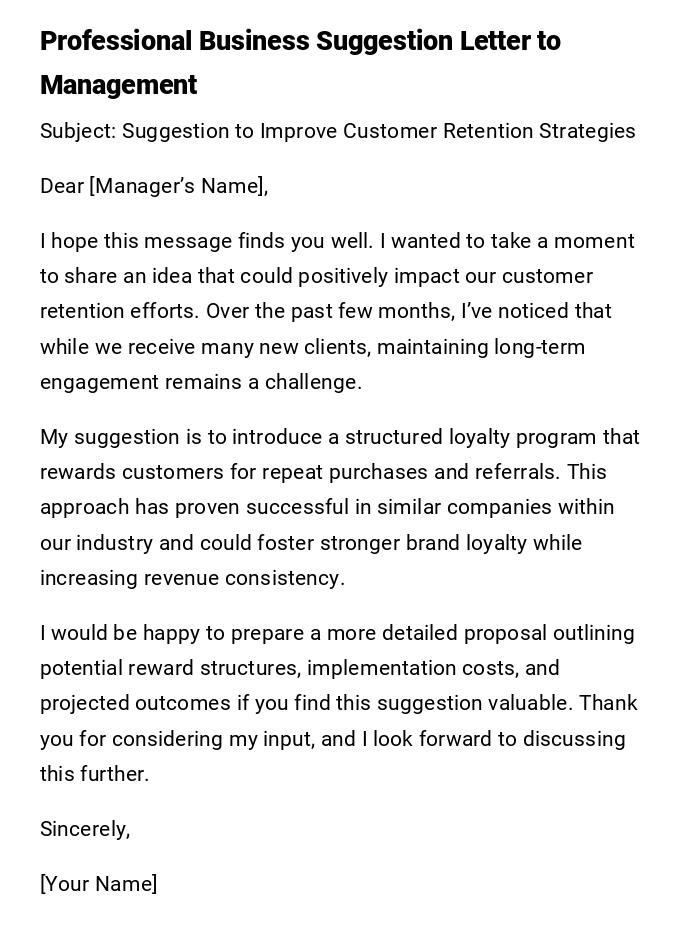 Professional Business Suggestion Letter to Management Professional Business Suggestion Letter to Management