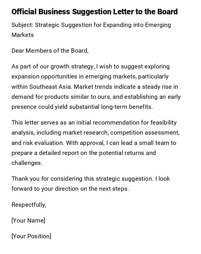 Official Business Suggestion Letter to the Board Official Business Suggestion Letter to the Board