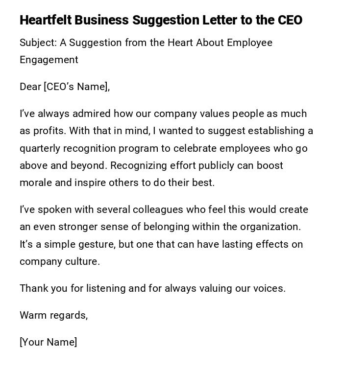 Heartfelt Business Suggestion Letter to the CEO Heartfelt Business Suggestion Letter to the CEO