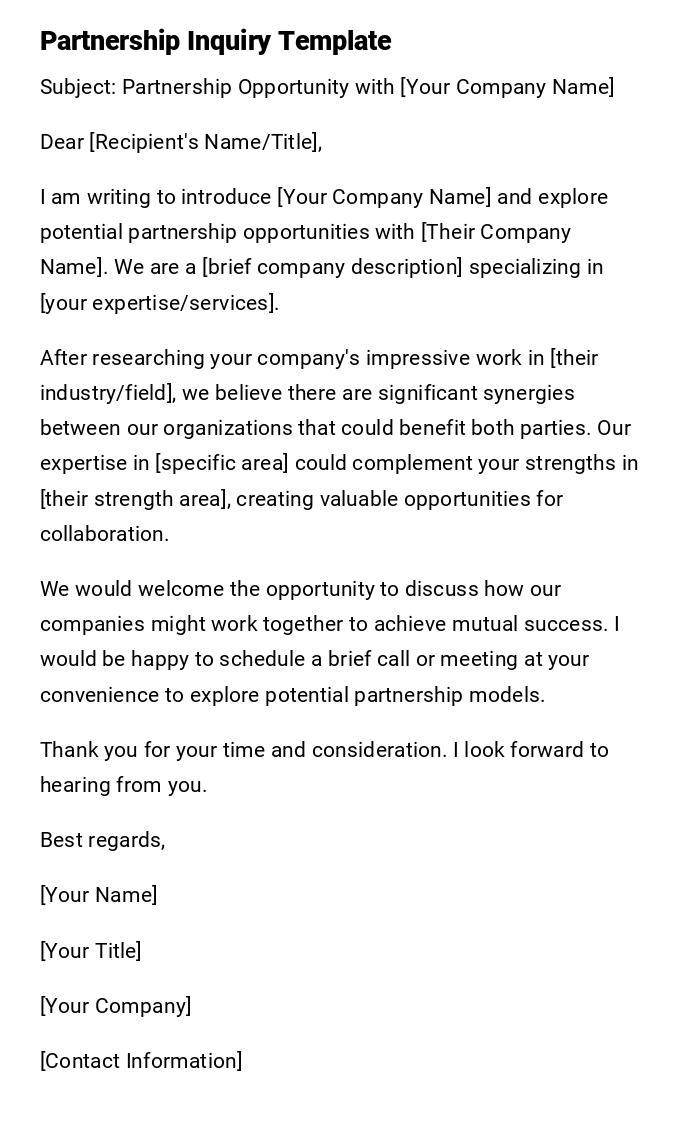 Partnership Inquiry Template Partnership Inquiry Template
