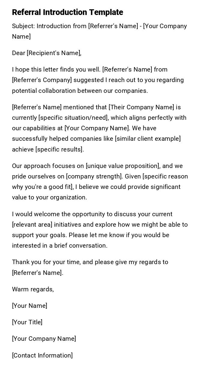 Referral Introduction Template Referral Introduction Template