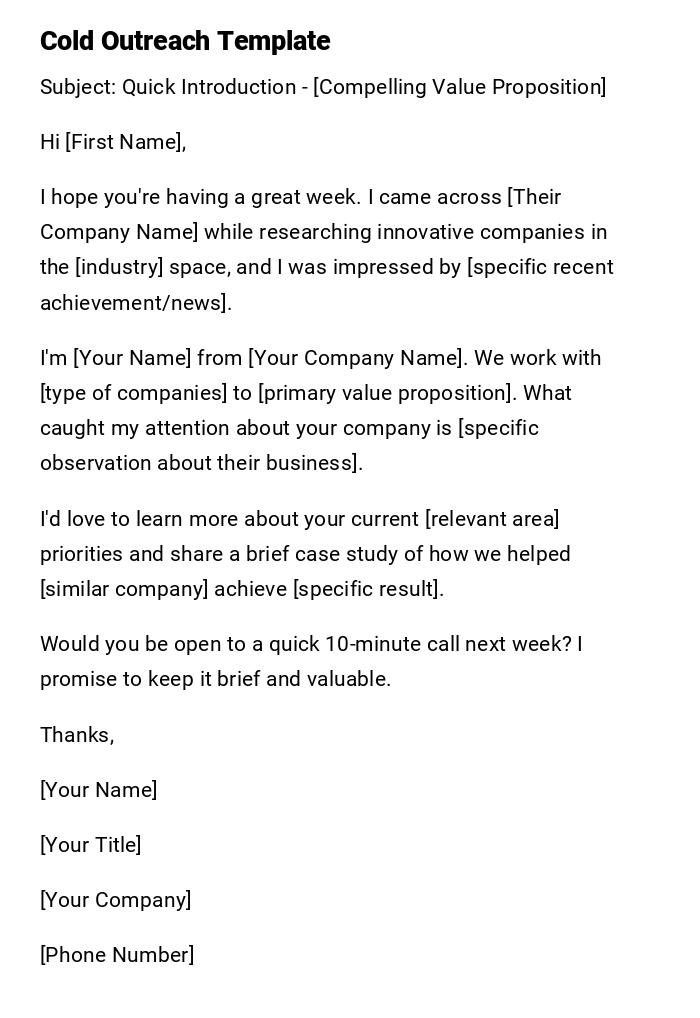 Cold Outreach Template Cold Outreach Template