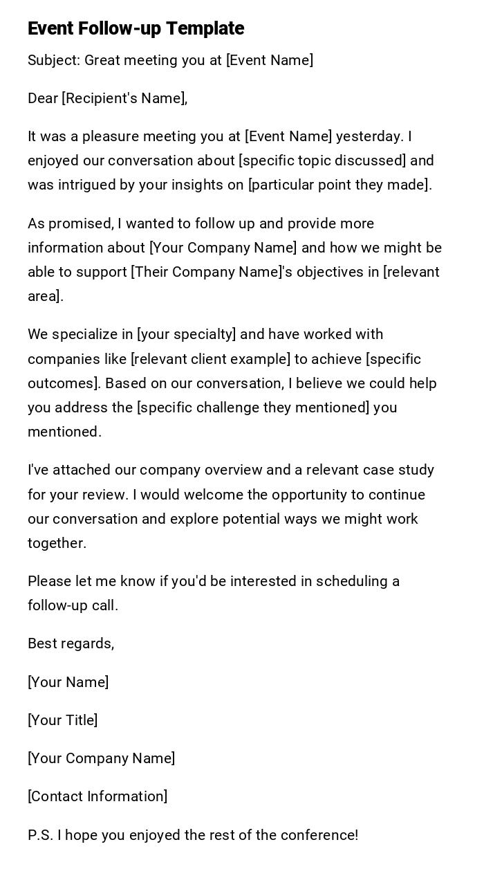 Event Follow-up Template Event Follow-up Template