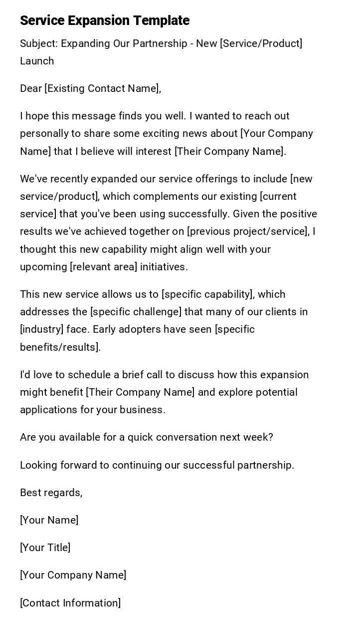 Service Expansion Template Service Expansion Template