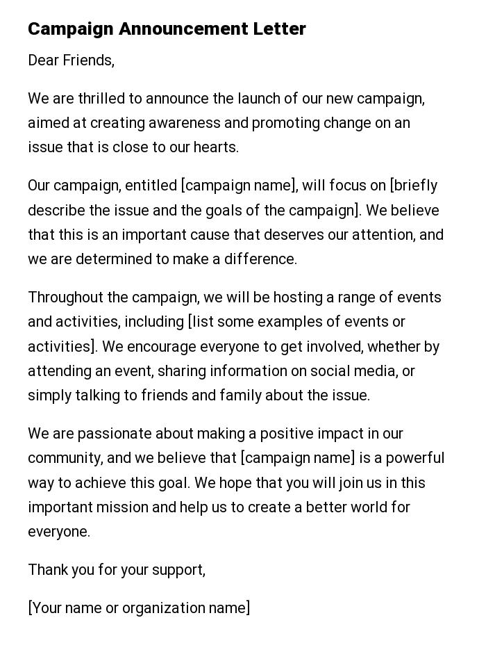 Campaign Announcement Letter
