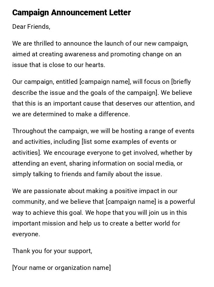 Campaign Announcement Letter