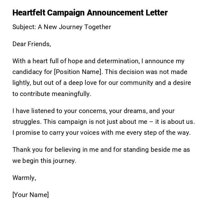 Heartfelt Campaign Announcement Letter Heartfelt Campaign Announcement Letter