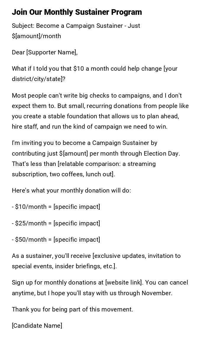 Join Our Monthly Sustainer Program Join Our Monthly Sustainer Program