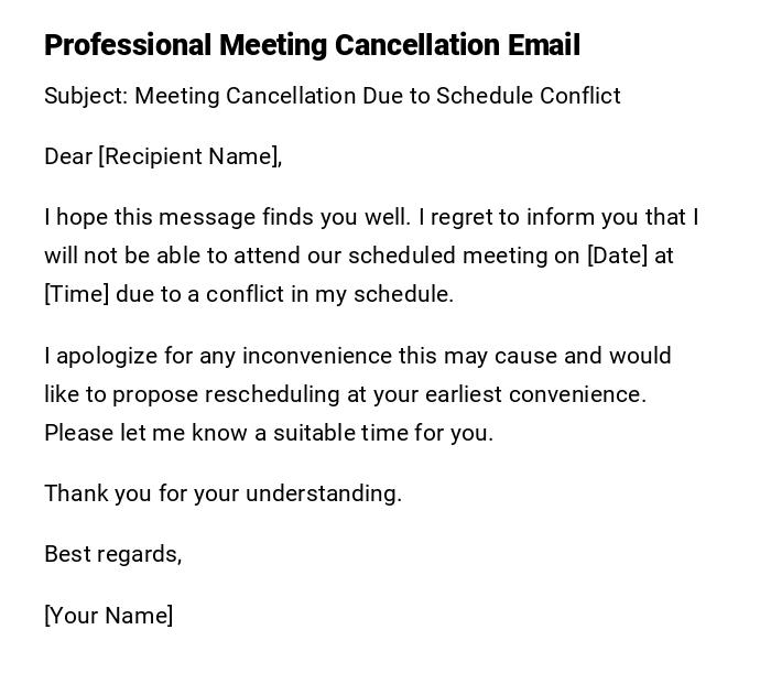 Professional Meeting Cancellation Email Professional Meeting Cancellation Email