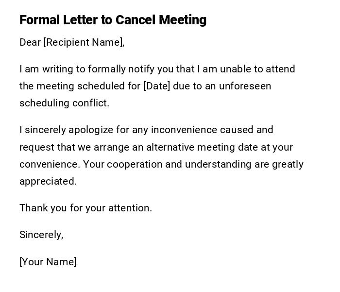 Formal Letter to Cancel Meeting Formal Letter to Cancel Meeting