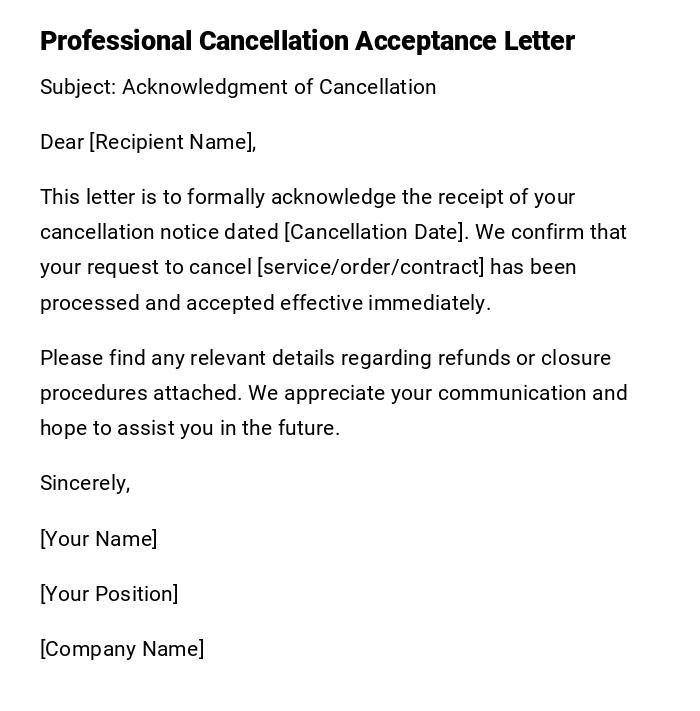 Professional Cancellation Acceptance Letter Professional Cancellation Acceptance Letter